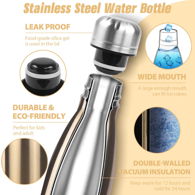 Sfee Insulated Water Bottle, 17 oz Stainless Steel Water Bottles, Double Wall Vacuum Reusable Water Bottles Leak Proof BPA-FREE Sports Bottle Cup Keep Hot&Cold for Running Gym Workout Cycling Kids - Image 3